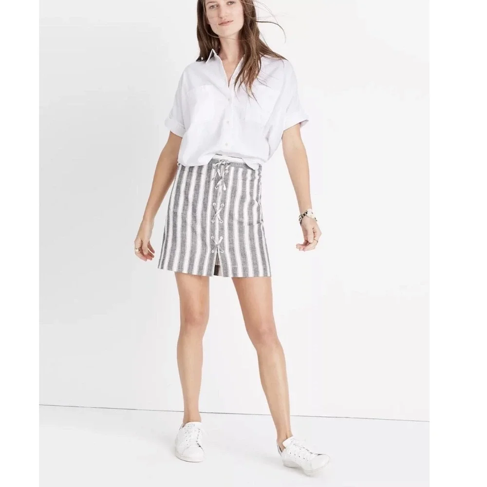 Madewell Mini Skirt Striped Lace Up Front Pockets Casual‎ Women's Size 6
